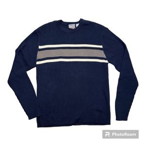 Aeropostale Men’s Vintage Y2K Slim Fit Navy Crème/Gray Stripe Pullover Sweater